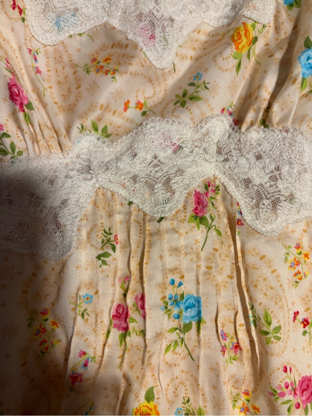 Spell. Floral Lace Trim Sundress - Cream with Multicolor Roses - Picture 3 of 4